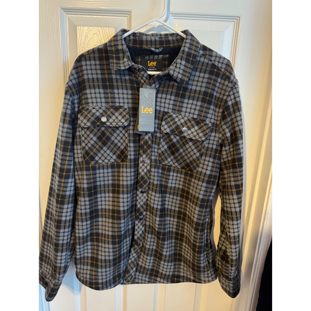 NWT Lee Sherpa Lined Fleece Flannel Shirt Jacket‎ Plaid Ebony Heather Medium